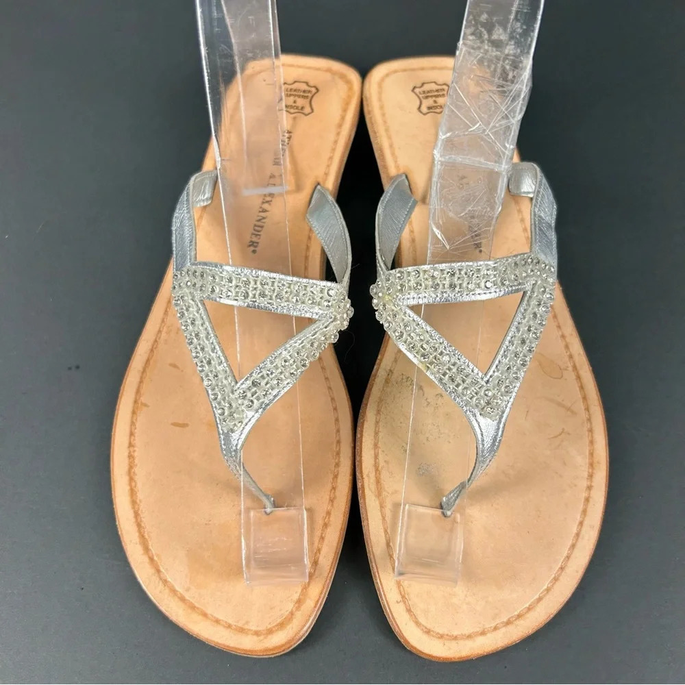 ATHENA ALEXANDER Leather Flip Flops Sandals with Gold Rhinestone Detail 6